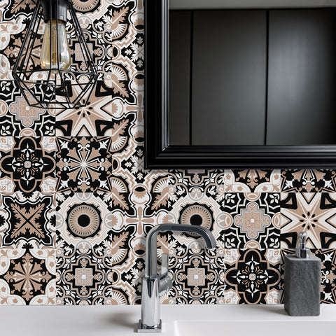 Classic black, white and brown: the retro style of tile stickers