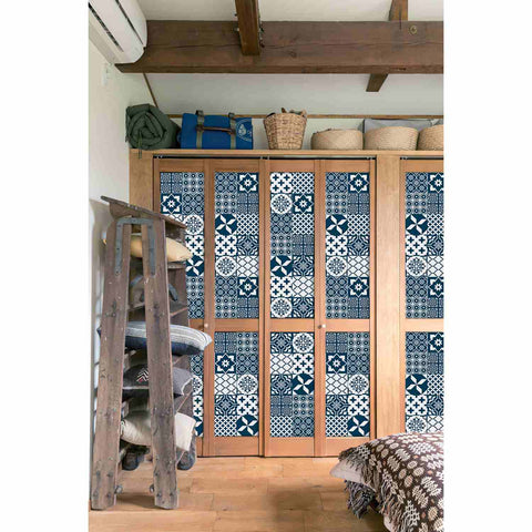 Blue and White Geometric Tiles Creative tile stickers