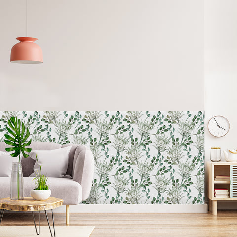 Natural Style Forest Wallpaper - Fresh Green Plants with Delicate Linework Elegance