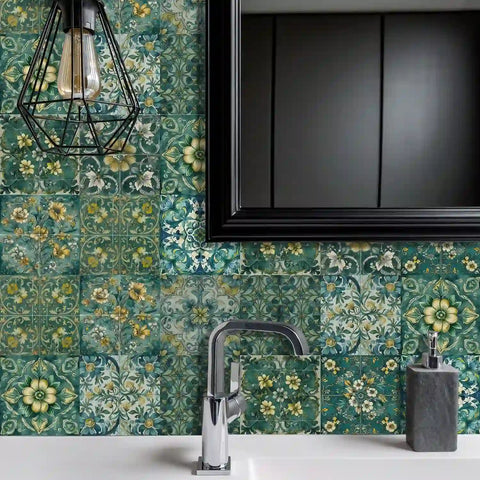 Fresh green and gold tone: the natural elegance of tile stickers