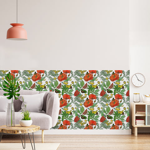 Garden Vibe Forest Wallpaper - Vibrant Red Poppies and Colorful Butterflies in Lively Design