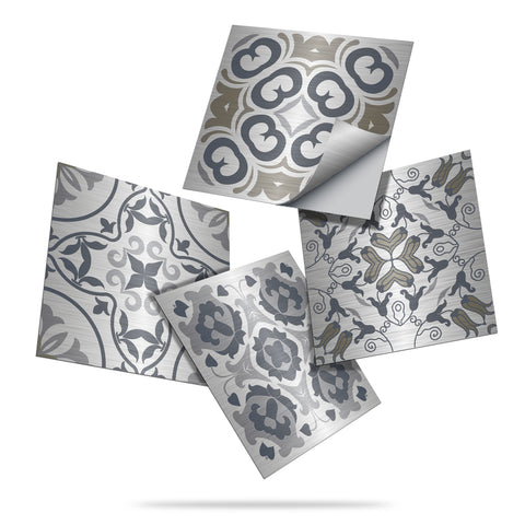 Silver-gray interweaving: fashionable tile stickers with abstract flowers