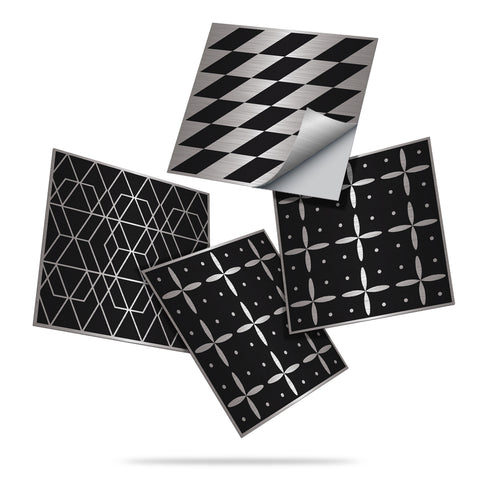 Black and silver classic: simple tile stickers with white patterns