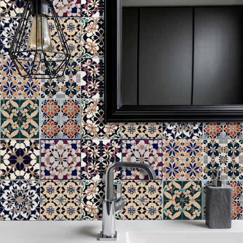 Retro floral tile stickers, injecting artistic atmosphere into the space