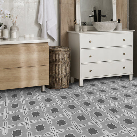 Grey Cross Shaped Marble Floor Tile Decals Peel and Stick