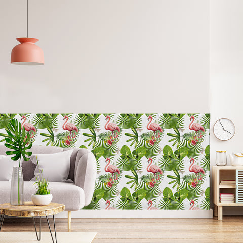 Tropical Flamingo Forest Wallpaper - Vivid Pink Flamingos Amidst Lush Green Foliage