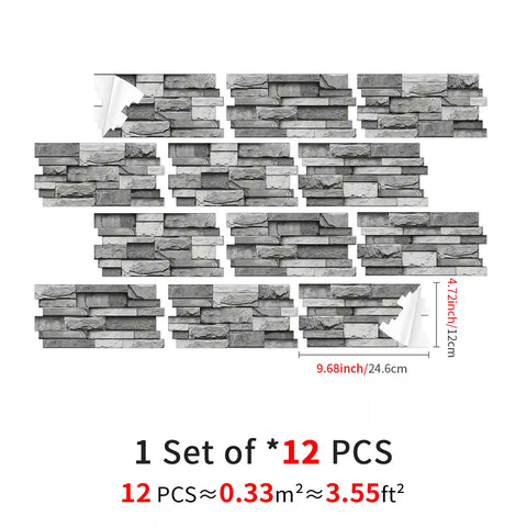 Special Shaped Marble Tile Sticker (Dark Grey) 12pcs Peel And Stick Wallpaper Luxury and Elegant Style Wall Decor