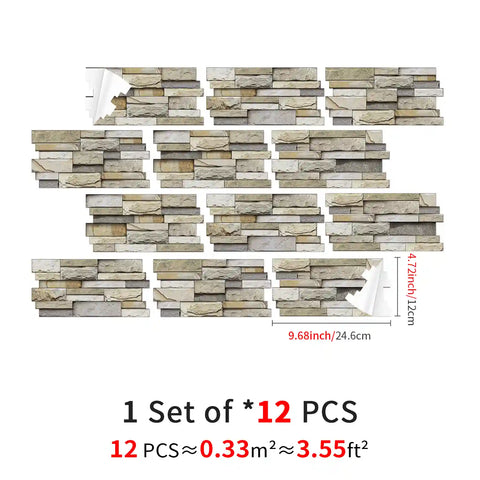 Special Shaped Marble Tile Sticker (Light Brown) 12pcs Peel And Stick Wallpaper Luxury and Elegant Style Wall Decor