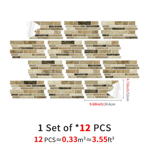 Special Shaped Marble Tile Sticker (Dark Yellow) 12pcs Peel And Stick Wallpaper Luxury and Elegant Style Wall Decor