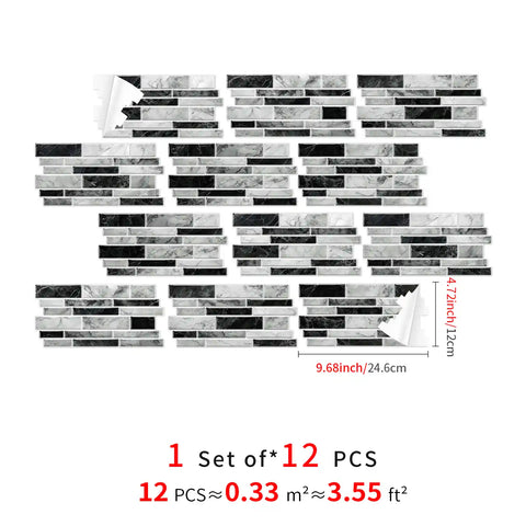 Special Shaped Marble Tile Sticker (Mixed Grey) 12pcs Peel And Stick Wallpaper Luxury and Elegant Style Wall Decor