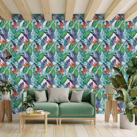 Tropical Floral Forest Wallpaper - Vibrant Colors and Diverse Foliage in a Tropical Design