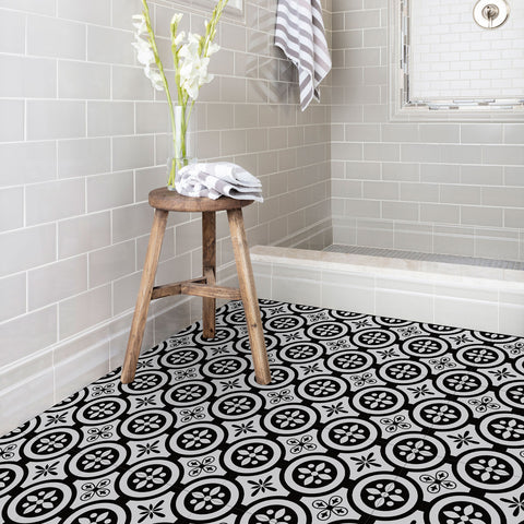 Black and White Floor Stickers Geometric Marble Texture Tile Modern Peel and Stick