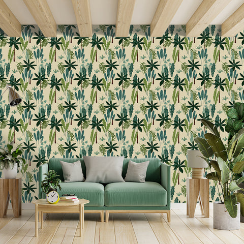 Tropical Foliage Forest Wallpaper - Harmonious Blend of Deep Green Leaves and Natural Textures