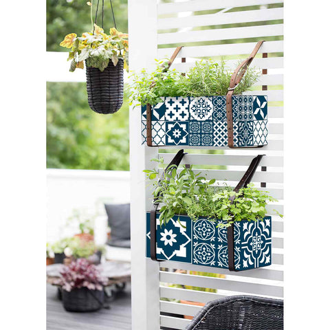 Blue and White Geometric Tiles Creative tile stickers