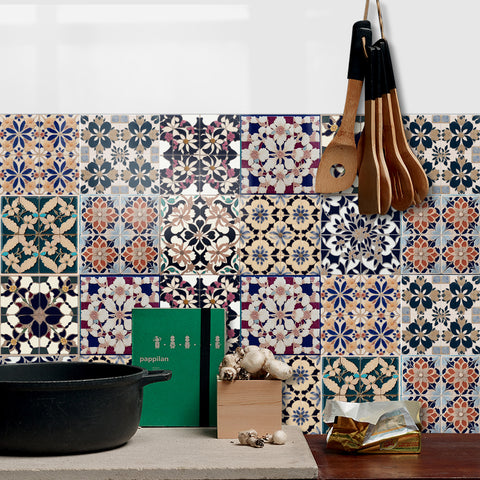 Retro floral tile stickers, injecting artistic atmosphere into the space