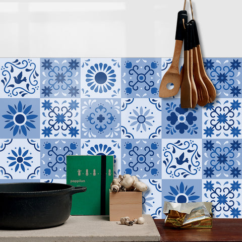 Blue and white classic: the eternal charm of tile stickers