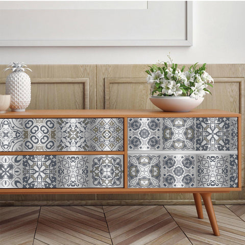 Silver-gray interweaving: fashionable tile stickers with abstract flowers