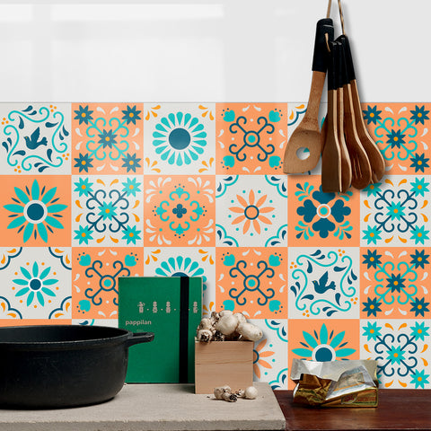 Fresh orange and blue: the vibrant beauty of tile stickers