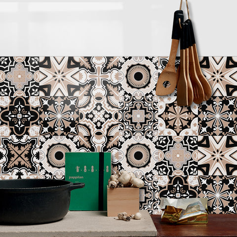 Classic black, white and brown: the retro style of tile stickers