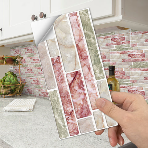 Beige and Pink Splicing Marble Texture Floor Stickers Peel and Stick