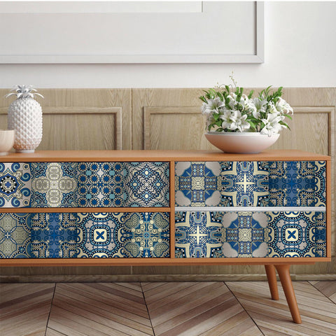 Elegant blue: blue and white classical tile stickers