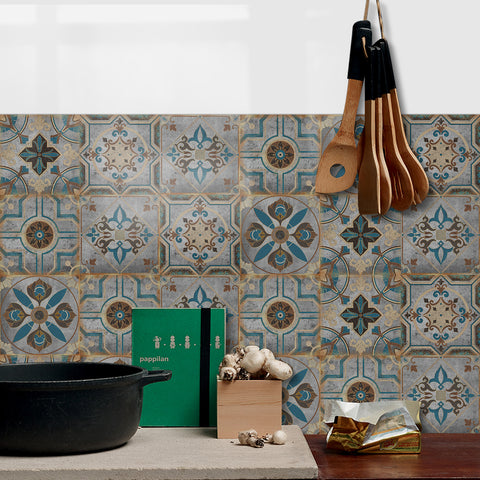 Retro Blues: The Artistic Journey of Tile Stickers