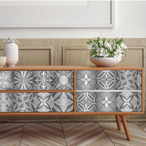 Silver-white radiation: modern tile sticker with geometric lines