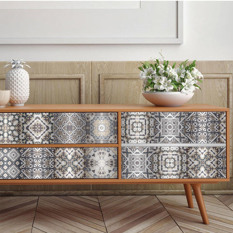 Gray-white rhythm: art tile sticker with irregular patterns