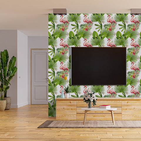 Tropical Flamingo Forest Wallpaper - Vivid Pink Flamingos Amidst Lush Green Foliage