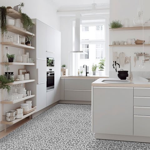 Grey and White Flowers Marble Texture Floor Stickers Tile Modern Peel and Stick