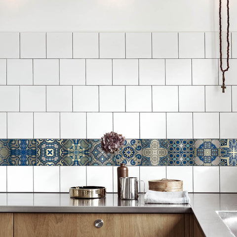 Elegant blue: blue and white classical tile stickers