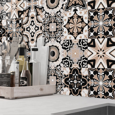 Classic black, white and brown: the retro style of tile stickers