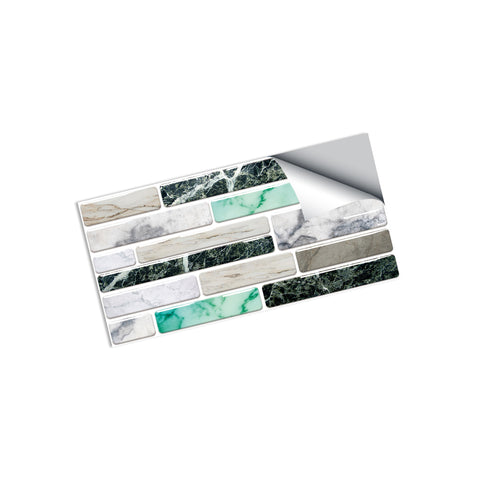 White and Green Splicing Marble Texture Floor Stickers Peel and Stick