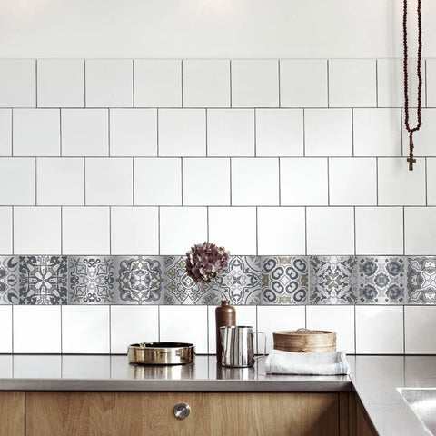Silver-gray interweaving: fashionable tile stickers with abstract flowers