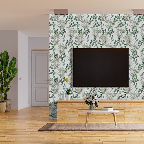 Natural Style Forest Wallpaper - Fresh Green Plants with Delicate Linework Elegance