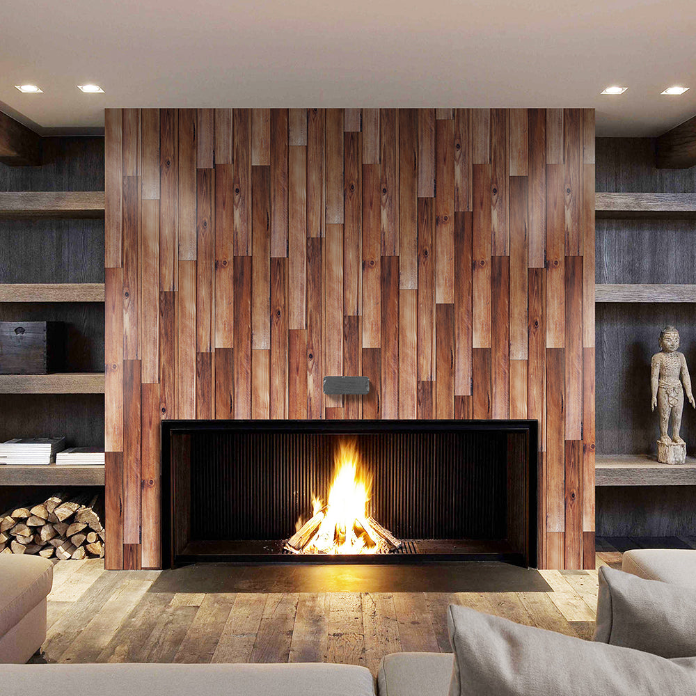 Warm Brown Wood Paneling Wallpaper for Living Room