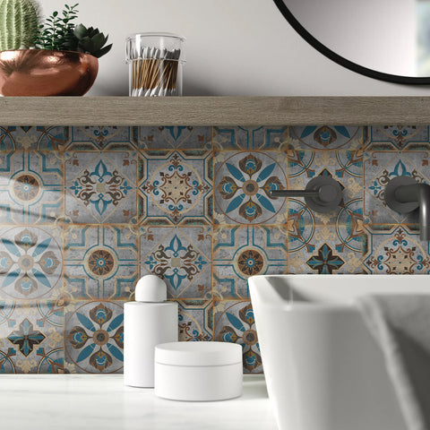 Retro Blues: The Artistic Journey of Tile Stickers