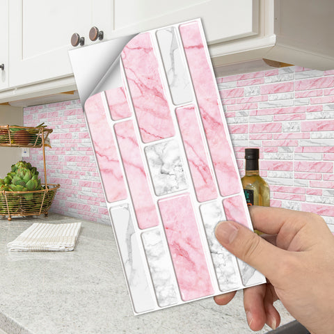 Light PInk Splicing Marble Texture Floor Stickers Peel and Stick