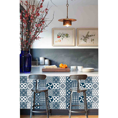 Blue and White Geometric Tiles Creative tile stickers