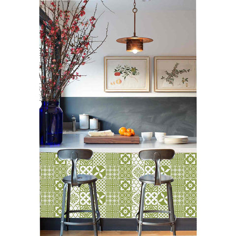 Olive Green Floral Tiles Tiles Creative tile stickers