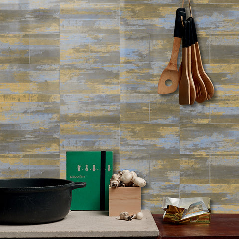 Textured Yellow and Blue Peel and Stick Wood Wallpaper For Kitchen Remodeling