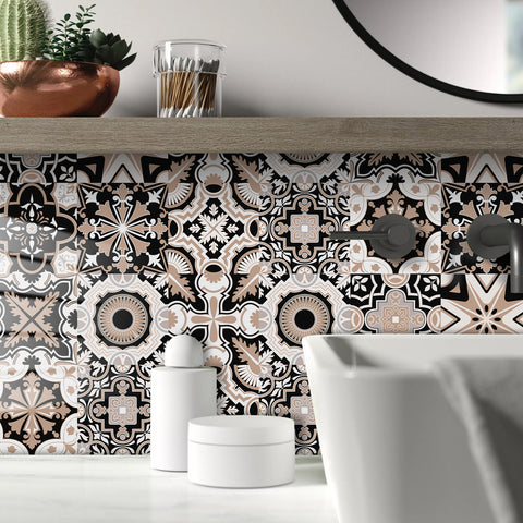 Classic black, white and brown: the retro style of tile stickers