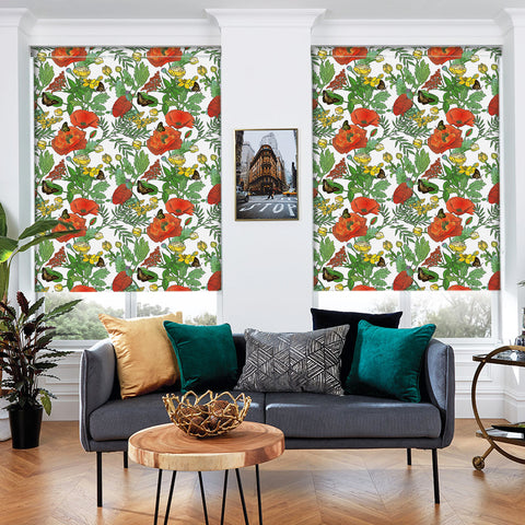 Garden Vibe Forest Wallpaper - Vibrant Red Poppies and Colorful Butterflies in Lively Design