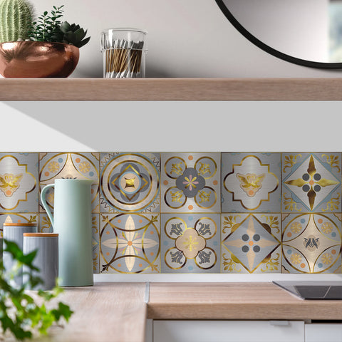 Elegant Golden Charm: Gold Luxury Tile Sticker