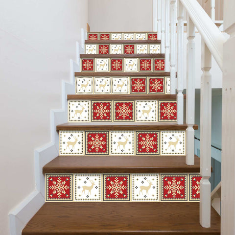 Festive Red and White Tiles Creative tile stickers