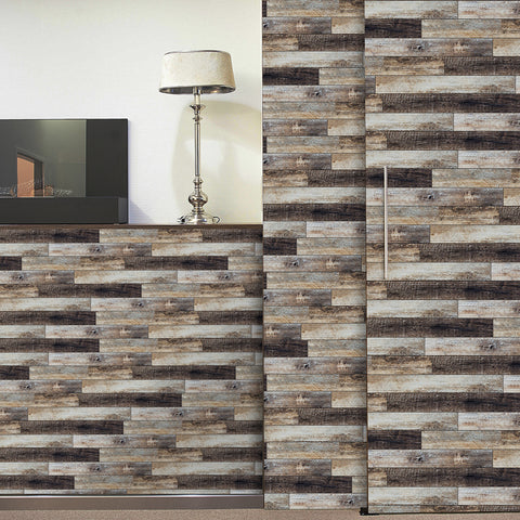 Gray and Brown Wood Effect Wallpaper - Versatile Decor for Any Room