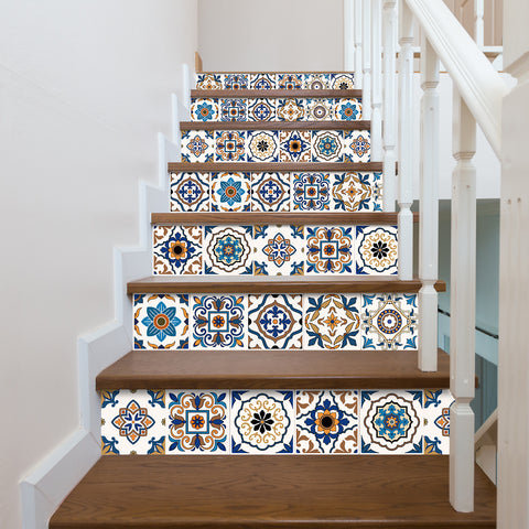 Blue-brown retro tile stickers: reproduce the charm of classic art