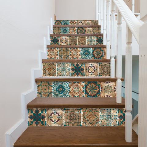 Retro blue-brown tile stickers: interpreting the artistic beauty of the years