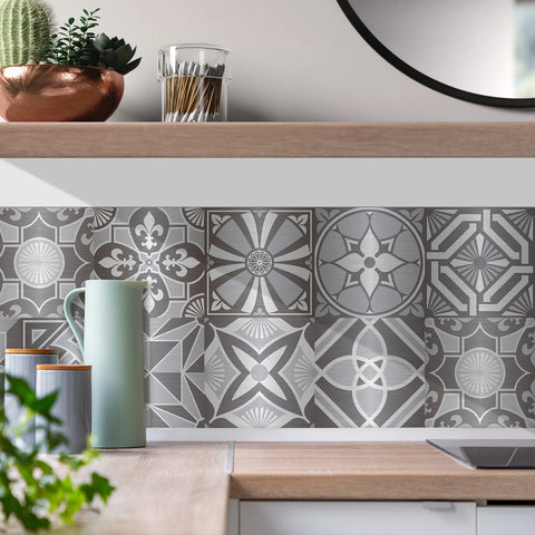 Silver-white radiation: modern tile sticker with geometric lines