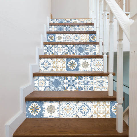 Blue-brown elegant tile stickers: inject retro charm into the space